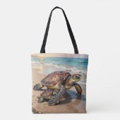 Sea Turtle and Baby Illustration  トートバッグ (裏面)