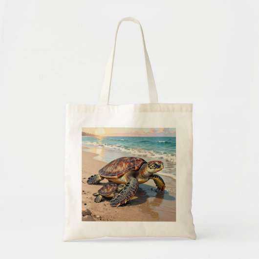 Sea Turtle and Baby Illustration  トートバッグ (正面)