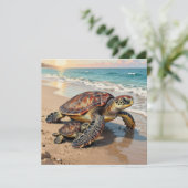 Sea Turtle and Baby Illustration | 無地 カード (スタンド正面)