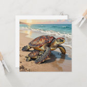 Sea Turtle and Baby Illustration | 無地 カード (正面/裏面インサイチュ)