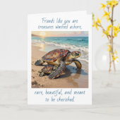 Sea Turtle and Baby Illustration | Friendship カード (黄色い花)