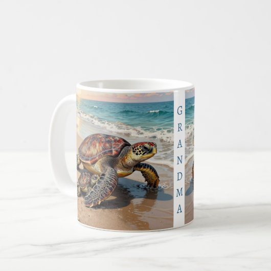 Sea Turtle and Baby Illustration | Personalized コーヒーマグカップ (正面左)