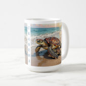 Sea Turtle and Baby Illustration | Personalized コーヒーマグカップ (正面右)