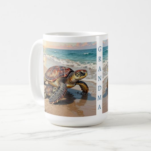 Sea Turtle and Baby Illustration | Personalized コーヒーマグカップ (正面左)