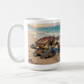Sea Turtle and Baby Illustration | Personalized コーヒーマグカップ (左)