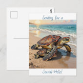 Sea Turtle and Baby Illustration | Saying Hello ポストカード (正面/裏面)