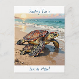 Sea Turtle and Baby Illustration | Saying Hello ポストカード