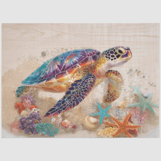 Sea Turtle and Coral Decoupage 薄葉紙 (正面)