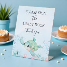 Sea Turtle Baby Shower (Blue) Table Sign