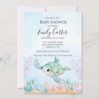 Sea Turtle Baby Shower Invitation - Pink 招待状