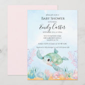 Sea Turtle Baby Shower Invitation - Pink 招待状 (正面/裏面)