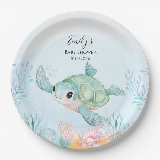 Sea Turtle Baby Shower Paper Plates ペーパープレート (正面)