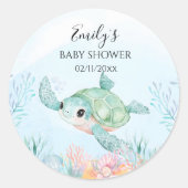 Sea Turtle Baby Shower Round Stickers ラウンドシール (正面)