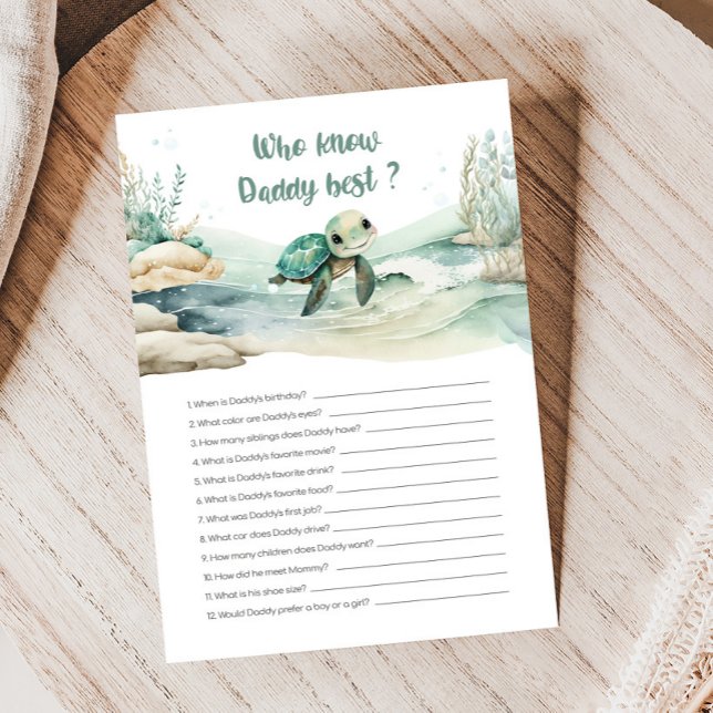 Sea Turtle Baby Shower Who knows Daddy Best Game (Sea Turtle Baby Shower Game)