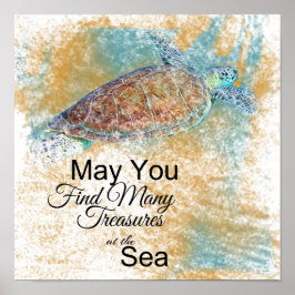 Sea Turtle Beach Art Quote ポスター