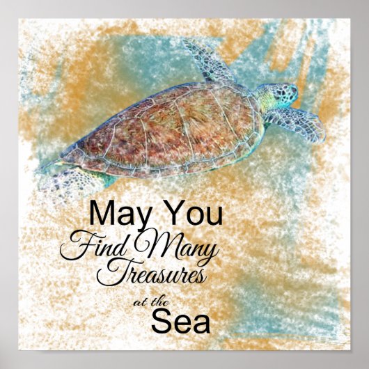 Sea Turtle Beach Art Quote ポスター (正面)