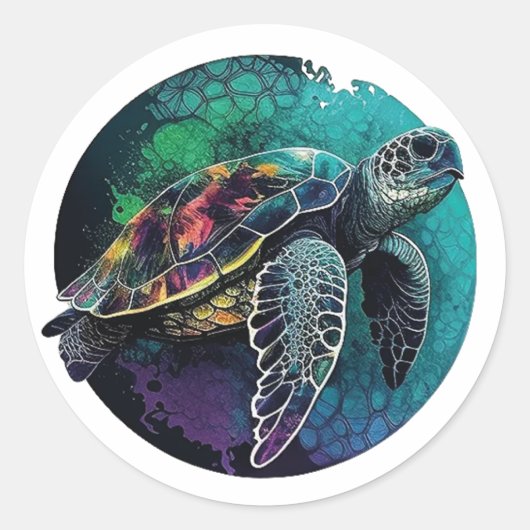 Sea Turtle Beach Lover Ocean Animal Graphic  ラウンドシール (正面)