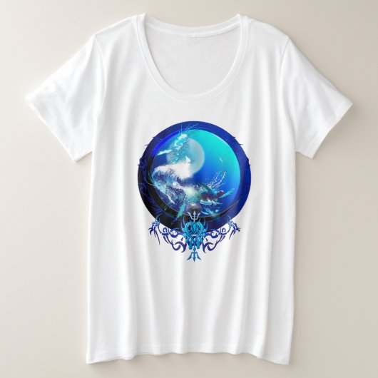 SEA TURTLE BLUE MOON RACE プラスサイズTシャツ (デザイン正面)