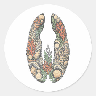 Sea Turtle Botanical Track Nature Sticker ラウンドシール