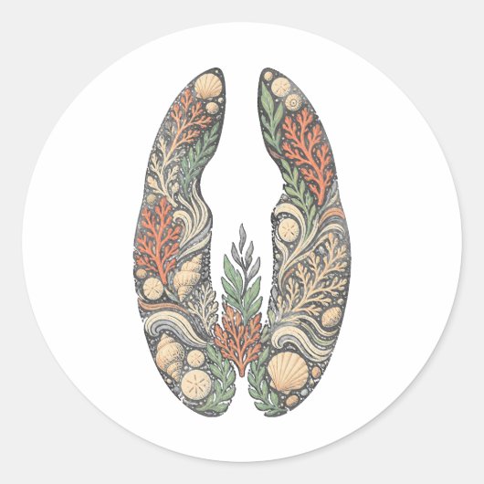 Sea Turtle Botanical Track Nature Sticker ラウンドシール (正面)