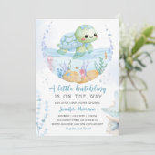 Sea Turtle Boy Baby Shower Cute Little Hatchling 招待状 (スタンド正面)