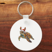 Sea Turtle Christmas Lights Funny Santa Hat Men Wo キーホルダー (正面)