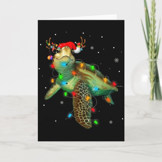 Sea Turtle Christmas Lights Funny Santa Hat Merry  カード (正面)