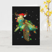 Sea Turtle Christmas Lights Funny Santa Hat Merry  カード (黄色い花)