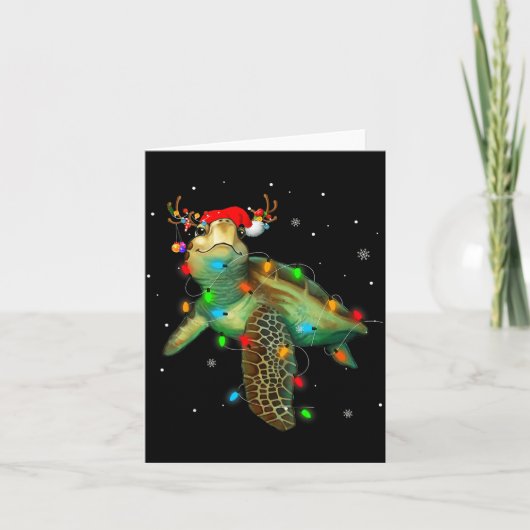 Sea Turtle Christmas Lights Funny Santa Hat Merry  カード (正面)