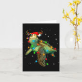 Sea Turtle Christmas Lights Funny Santa Hat Merry  カード (黄色い花)