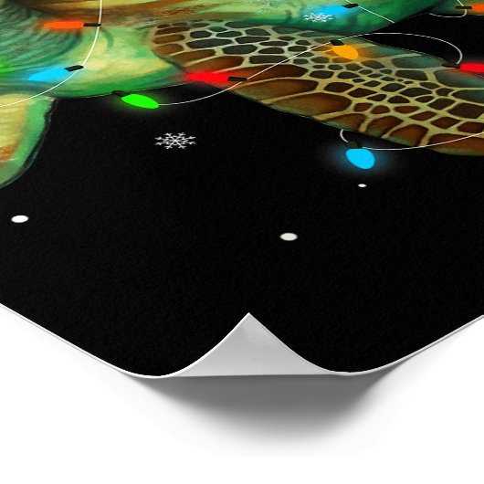 Sea Turtle Christmas Lights Funny Santa Hat Merry  ポスター (角)