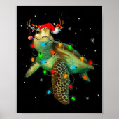 Sea Turtle Christmas Lights Funny Santa Hat Merry  ポスター (正面)