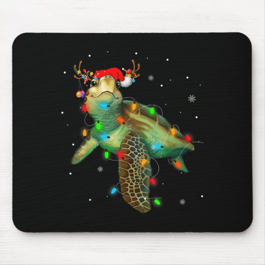 Sea Turtle Christmas Lights Funny Santa Hat Merry  マウスパッド (正面)