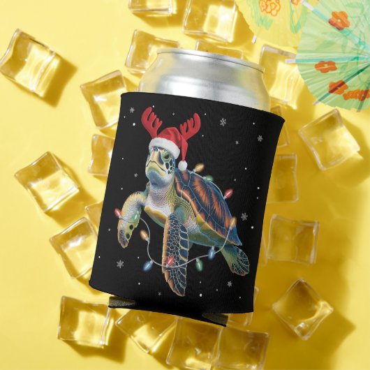 Sea Turtle Christmas Lights Funny Santa Hat Merry  缶クーラー (インサイチュ 夏)