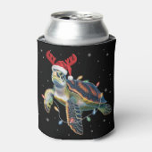 Sea Turtle Christmas Lights Funny Santa Hat Merry  缶クーラー (缶正面)