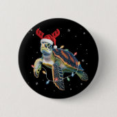 Sea Turtle Christmas Lights Funny Santa Hat Merry  缶バッジ (正面)
