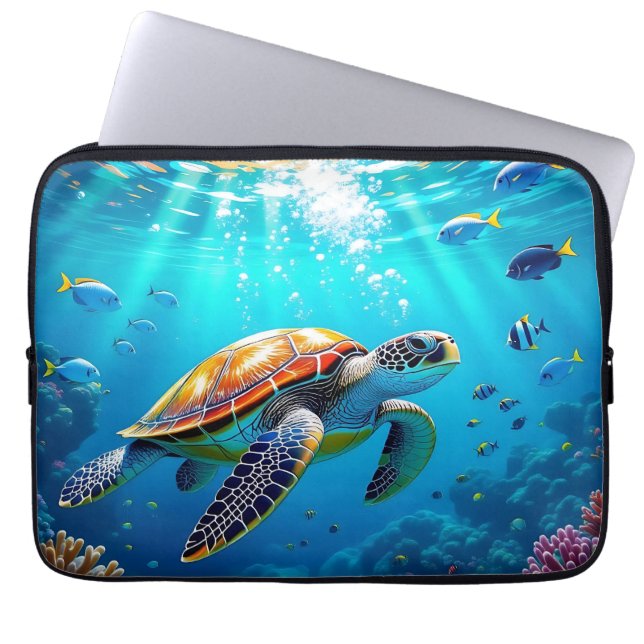Sea Turtle Colorful Underwater Scene   ラップトップスリーブ (正面)