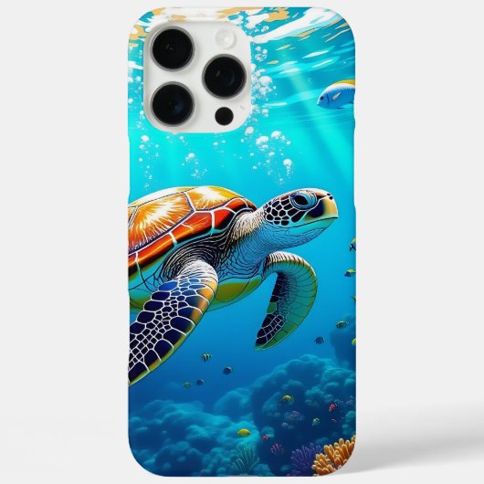 Sea Turtle Colorful Underwater Scene Birthday Case-Mate iPhoneケース (裏面)