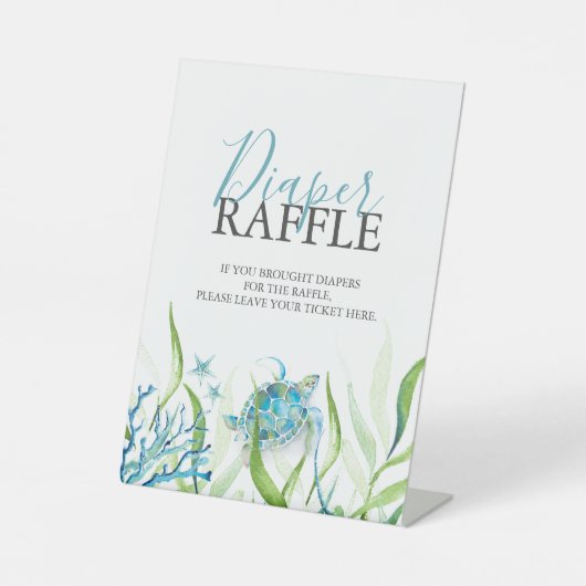Sea Turtle Diaper Raffle Baby Shower Tabletop Sign 台座サイン (正面)