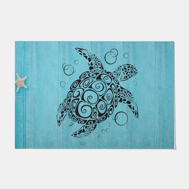 Sea Turtle doormat, Coastal doormat, Beach House ドアマット (正面)