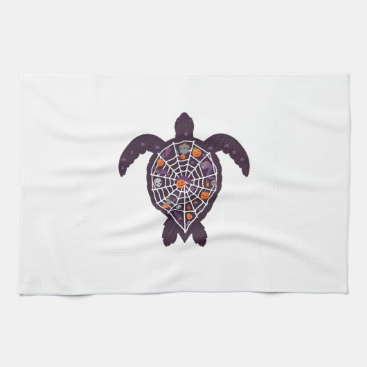 Sea Turtle Halloween Spider-web Pumpkin Ghost Hall キッチンタオル (横)