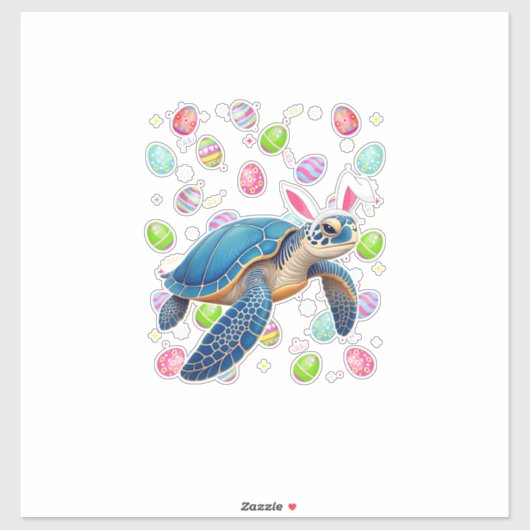 Sea Turtle Happy Easter Egg Hunt Bunny Ear Sea Tur シール (シート)