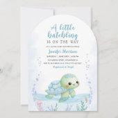 Sea Turtle Hatchling Baby Shower Boy Blue Arch 招待状 (正面)