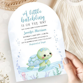 Sea Turtle Hatchling Baby Shower Boy Blue Arch 招待状