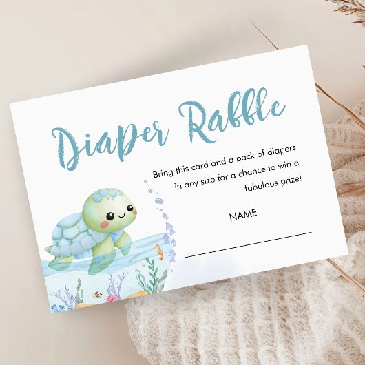 Sea Turtle Hatchling Baby Shower Diaper Rafflle エンクロージャーカード