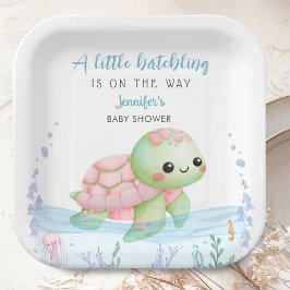 Sea Turtle Hatchling Baby Shower Girl Paper Plates ペーパープレート