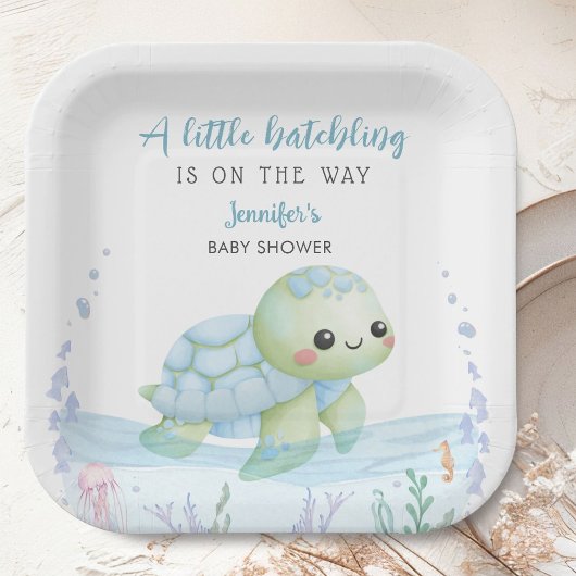 Sea Turtle Hatchling Boy Baby Shower Paper Plates ペーパープレート