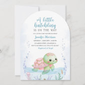 Sea Turtle Hatchling Girl Baby Shower Pink Arch 招待状 (正面)