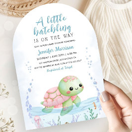Sea Turtle Hatchling Girl Baby Shower Pink Arch 招待状
