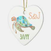 Sea Turtle Heart, Monogram Christmas セラミックオーナメント (左)
